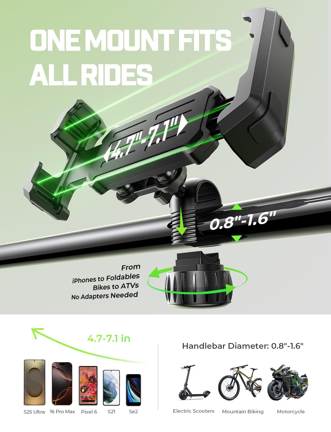 LISEN 2026 Bike Phone Holder, [Anti-Vibration] Motorcycle Phone Mount, Bicycle Phone Holder, Handlebar Phone Mount Scooter Ebike Accessories Bicycle Accessories for iPhone Samsung Google Pixel, Black - Image 7